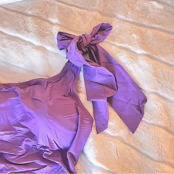 J. Crew Swimsuit Bow Lavender Purple Asymmetrical One Piece Shoulder VIOLA NWT - Picture 6 of 15